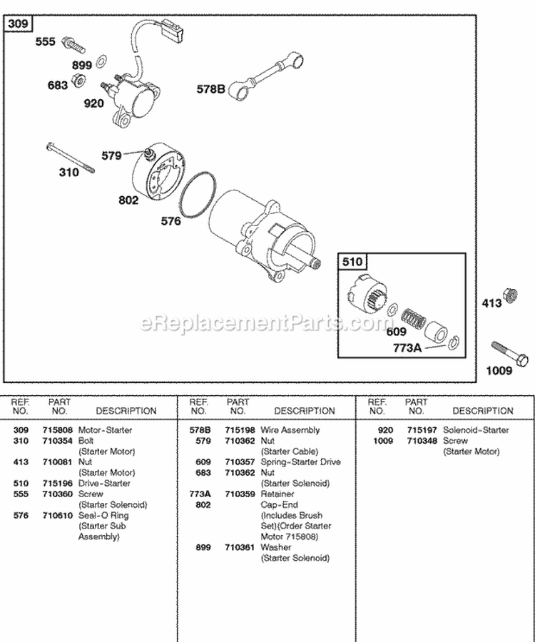 Electric Starter Diagram and Parts List for 187432-0110-E1  Briggs and Stratton Engine